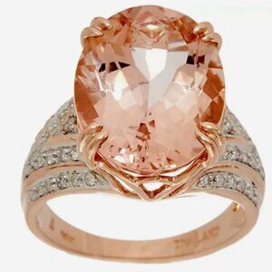 QVC Oval Morganite & Diamond Bold Ring 14K Rose Gold, 7.00 cts, Sz 7